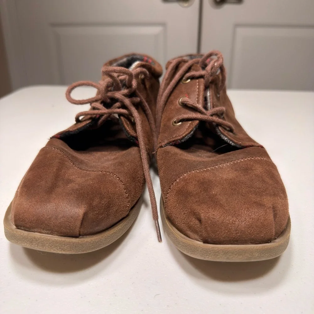 Skechers BOBS Brown Suede Chukka Boots Plaid Lined Lace Up Ankle Shoes Size 11